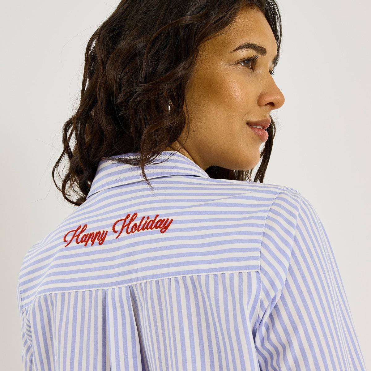 Chemise rayée à broderies bleu, GRAIN DE MALICE
