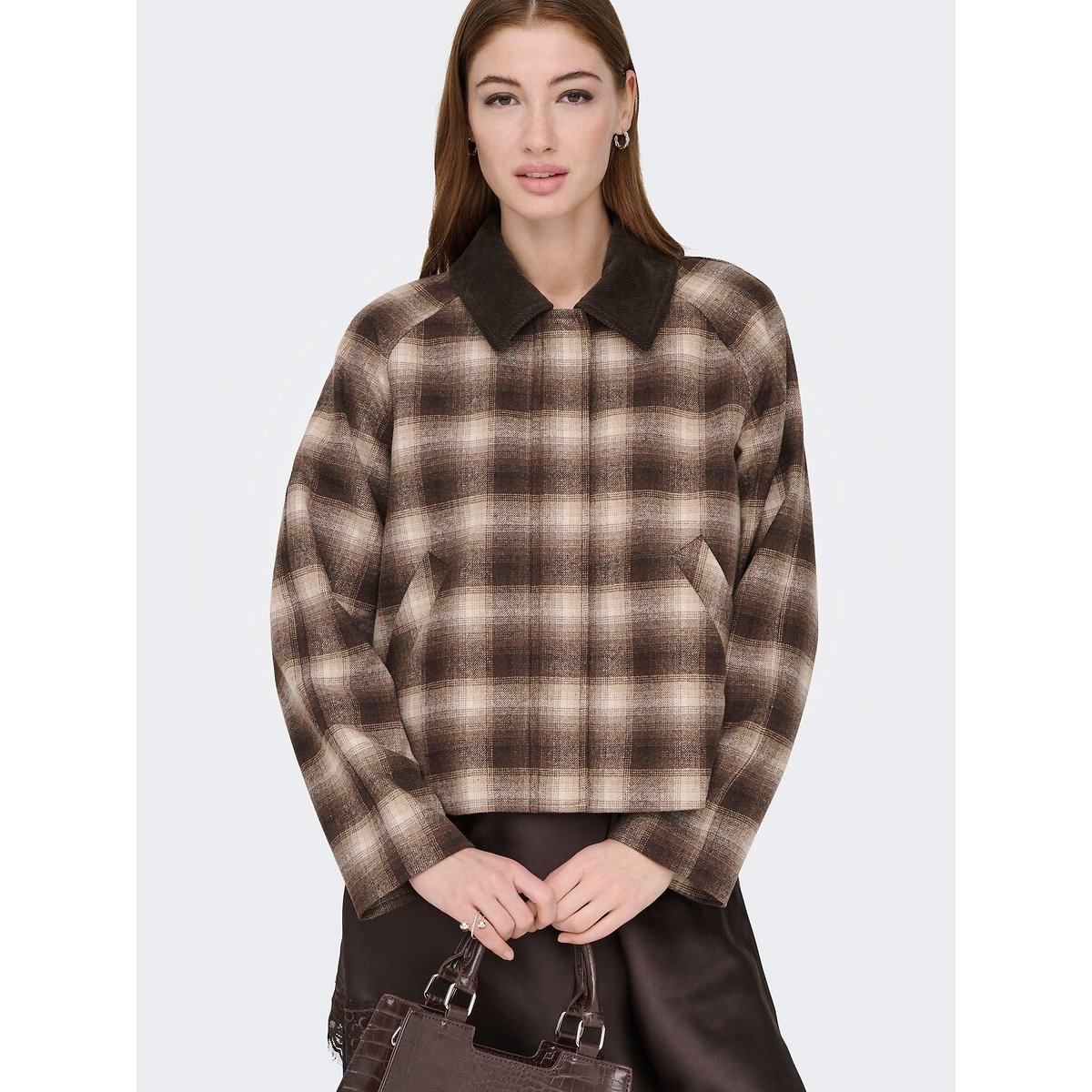 Cappotto corto a quadri marrone quadri, ONLY