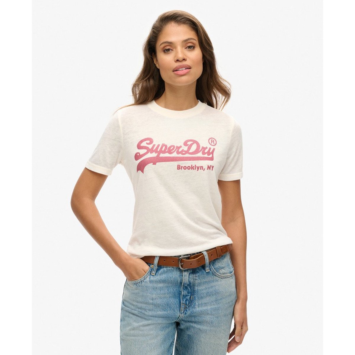 T-shirt avec logo fantaisie Vintage blanc cassé os du désert, SUPERDRY