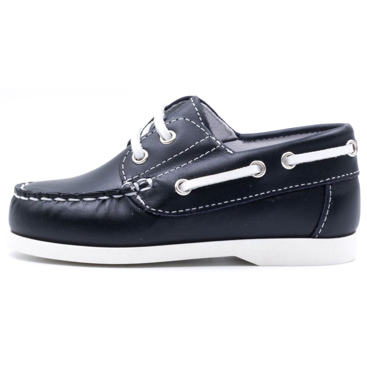 Chaussures bateau en cuir à lacets MINI BRIAC bleu marine, BONI&SIDONIE