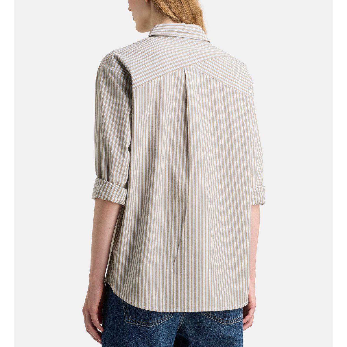Chemise droite chelsea rayé coton kaki, GALERIES LAFAYETTE