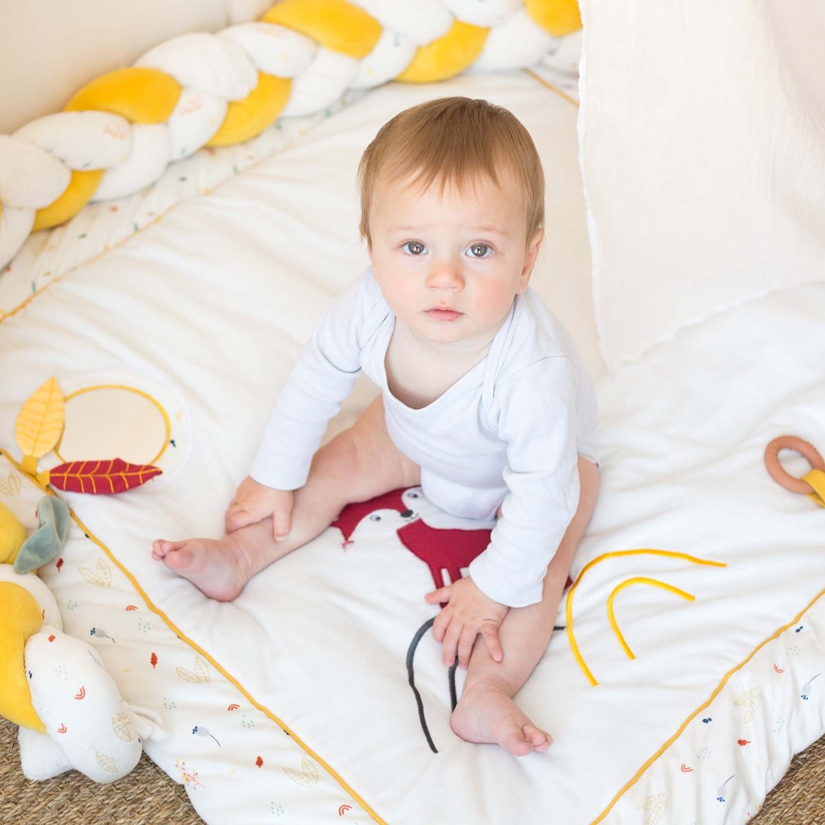 Tapis d'éveil bébé - Renard - 100x100cm blanco, TROIS KILOS SEPT
