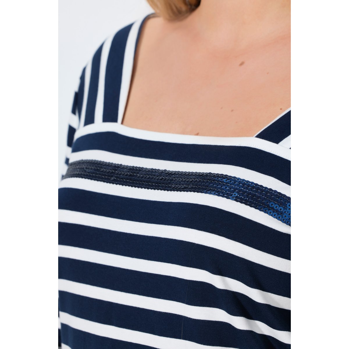 T-shirt rayé avec sequins marine, ULLA POPKEN