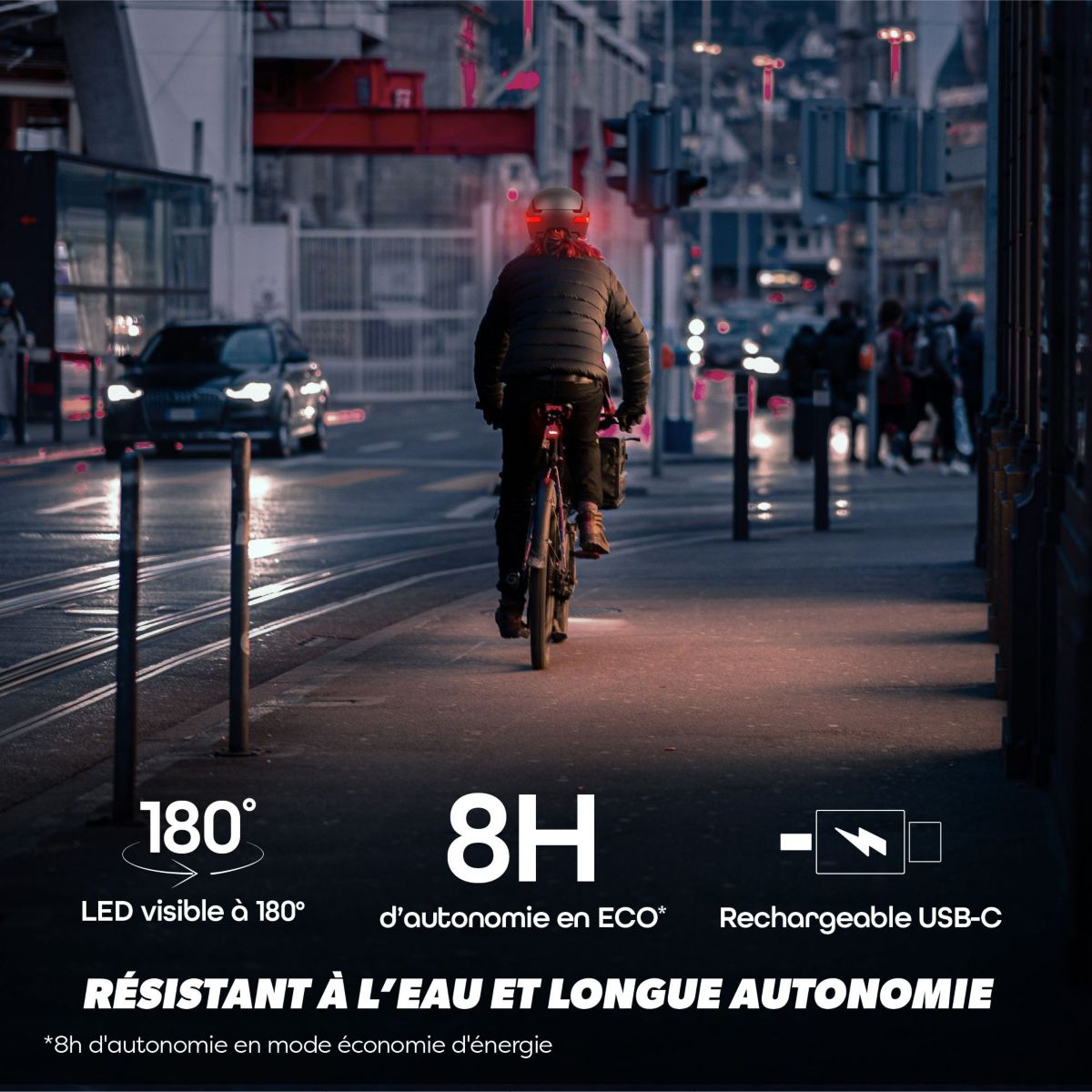 Casque à LED feu de frein auto-taille L gris gris, TNB