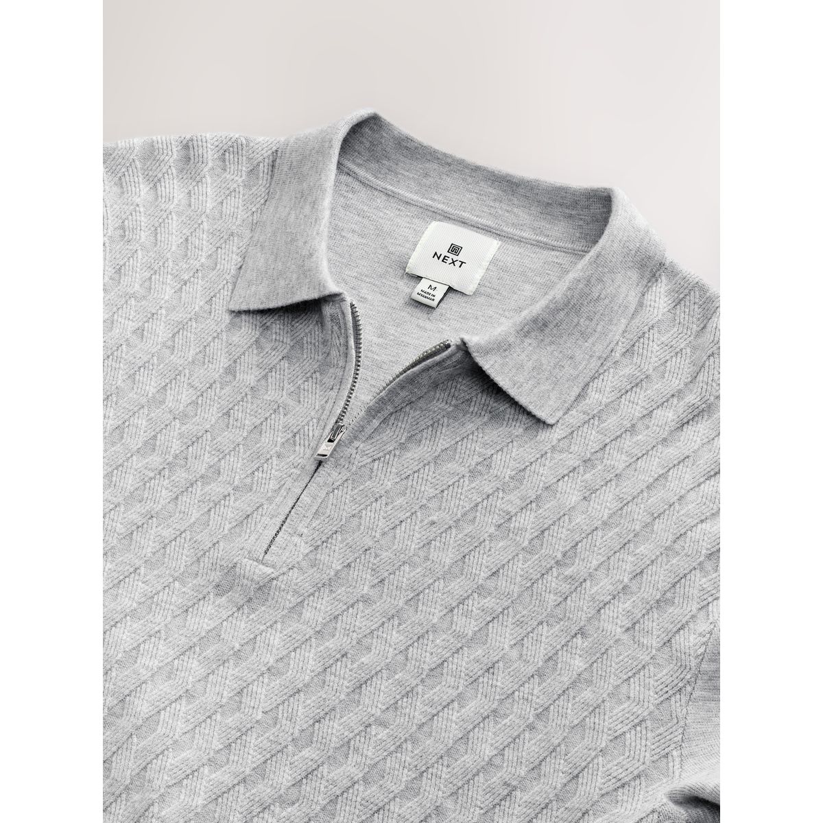 Polo regular en maille à col zippé gris, NEXT