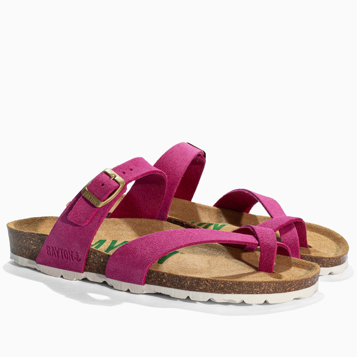Tongs en cuir suedé DIANE fuschia, BAYTON