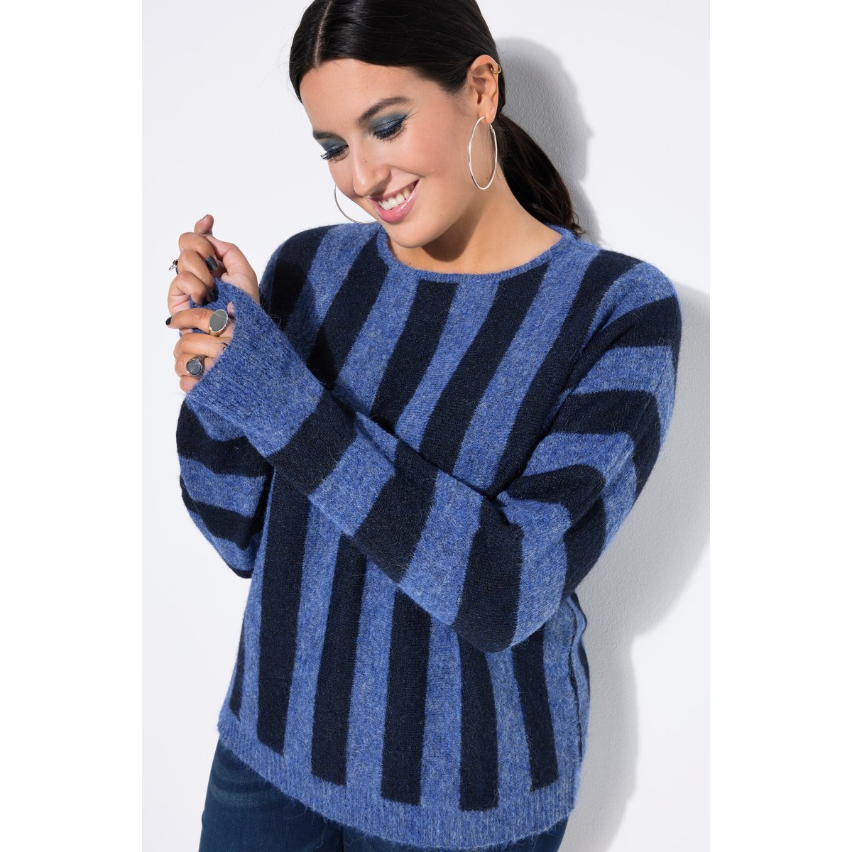 Pull oversize, rayures et manches ballon marine, STUDIO UNTOLD