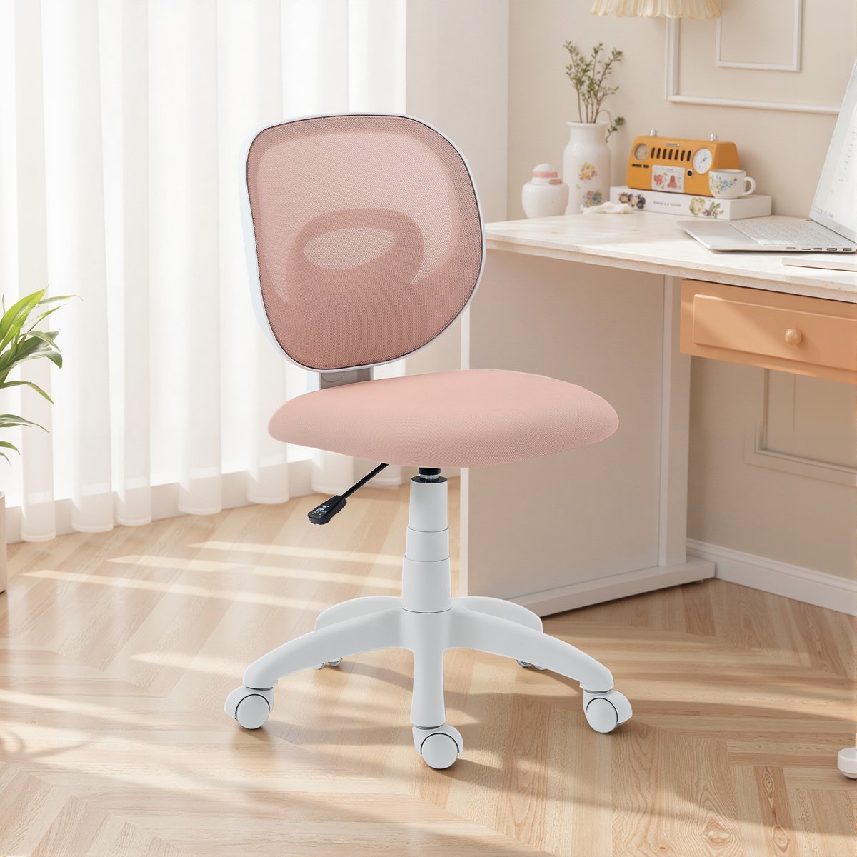 Chaise de bureau Maille (100 % polyester) rose, HOMCOM