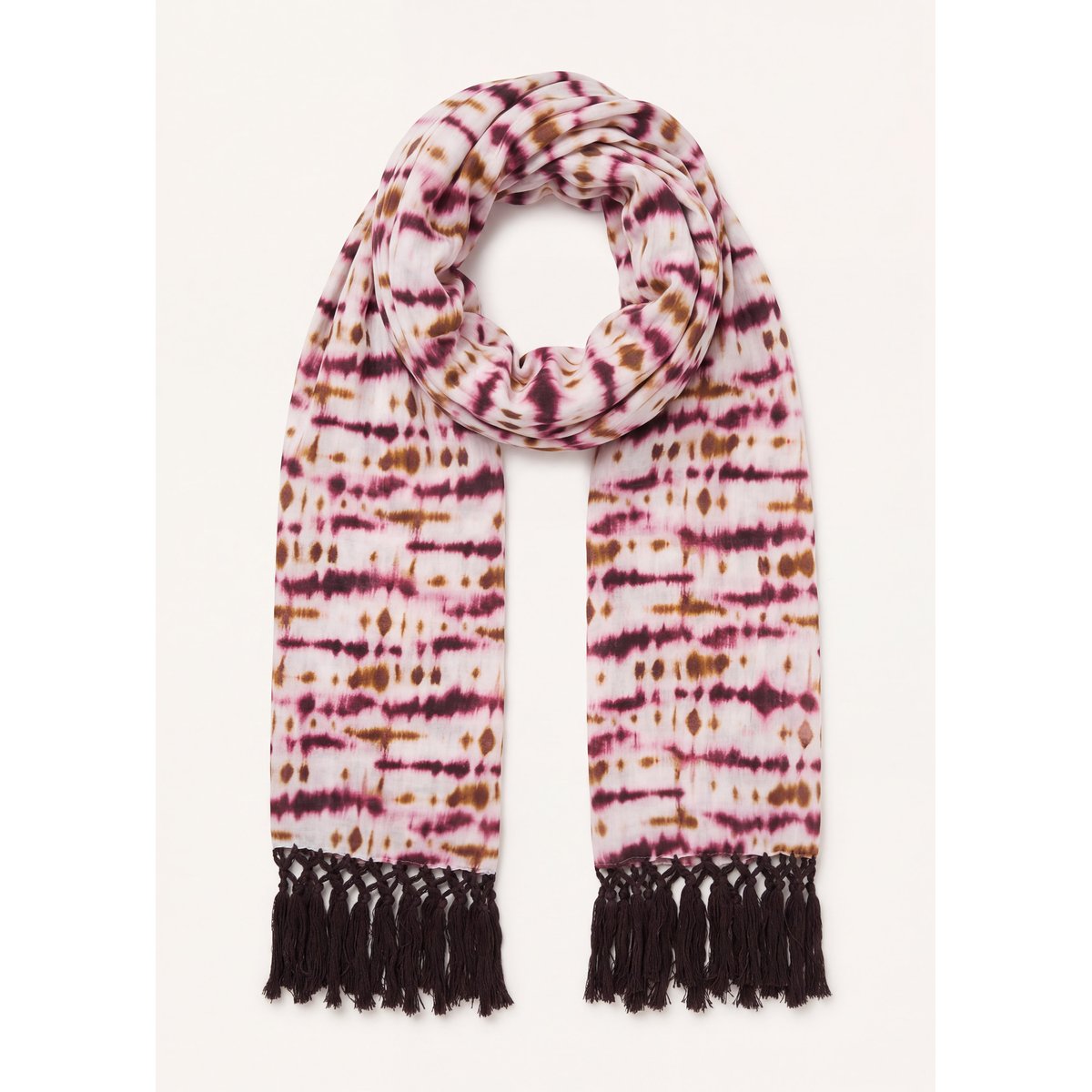 Foulard coton imprimé tie & dye ecru/burgundy, LA FEE MARABOUTEE