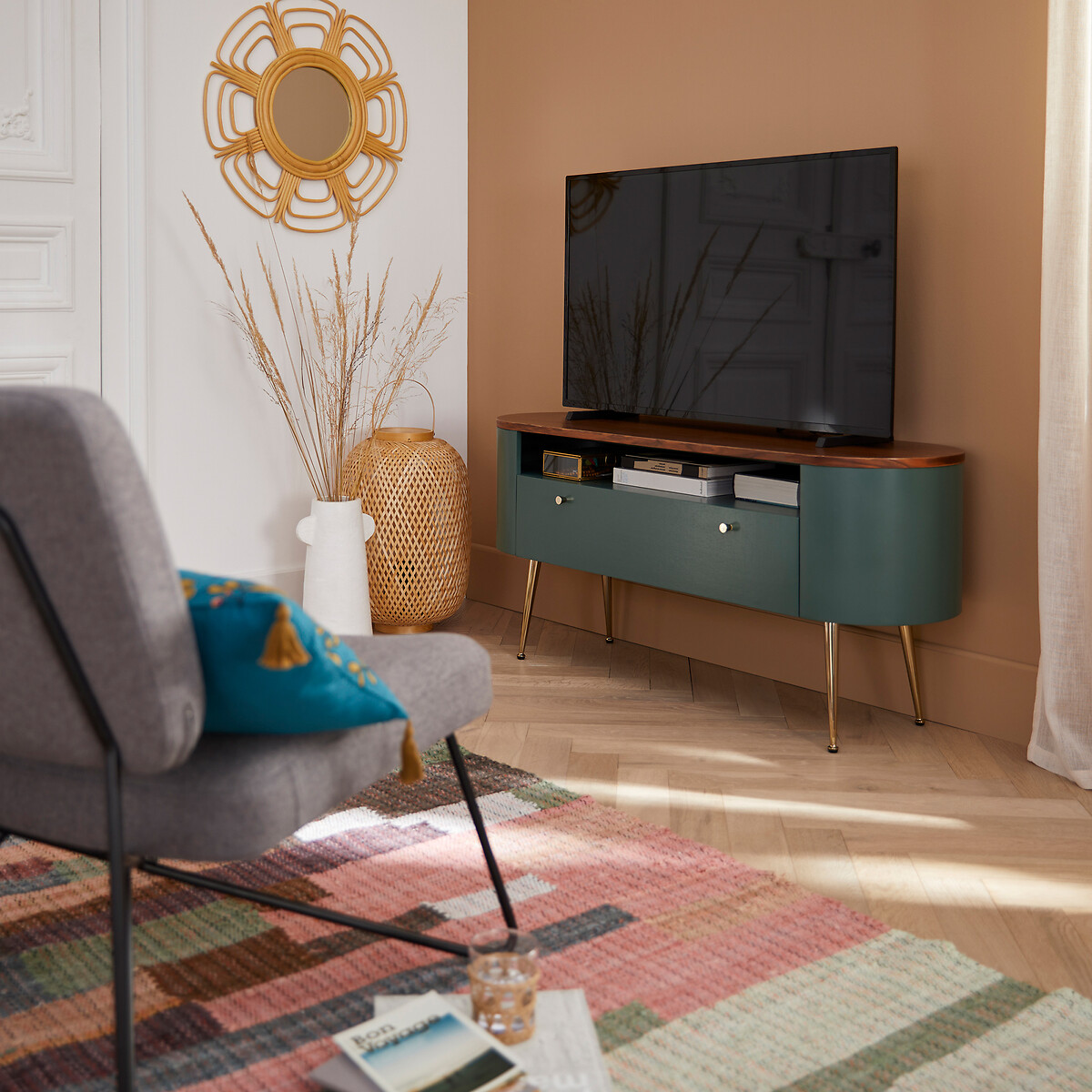 Mueble bajo para TV vintage TOPIM verde / nogal, LA REDOUTE INTERIEURS