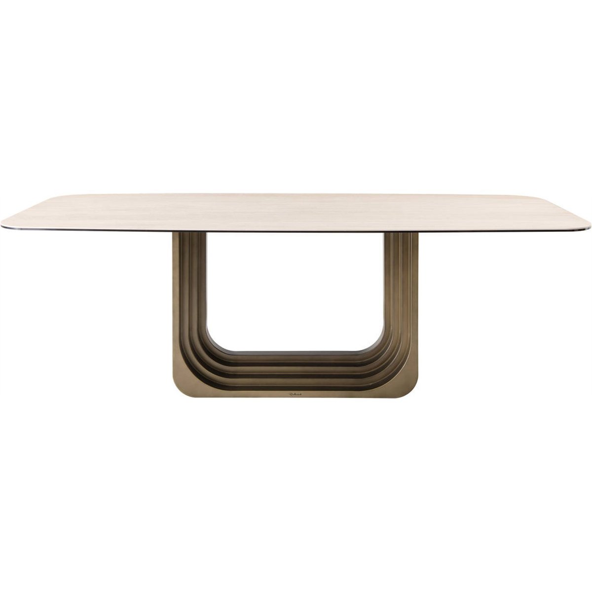 Table à manger en céramique et verre beige et bronze, RECOLLECTION