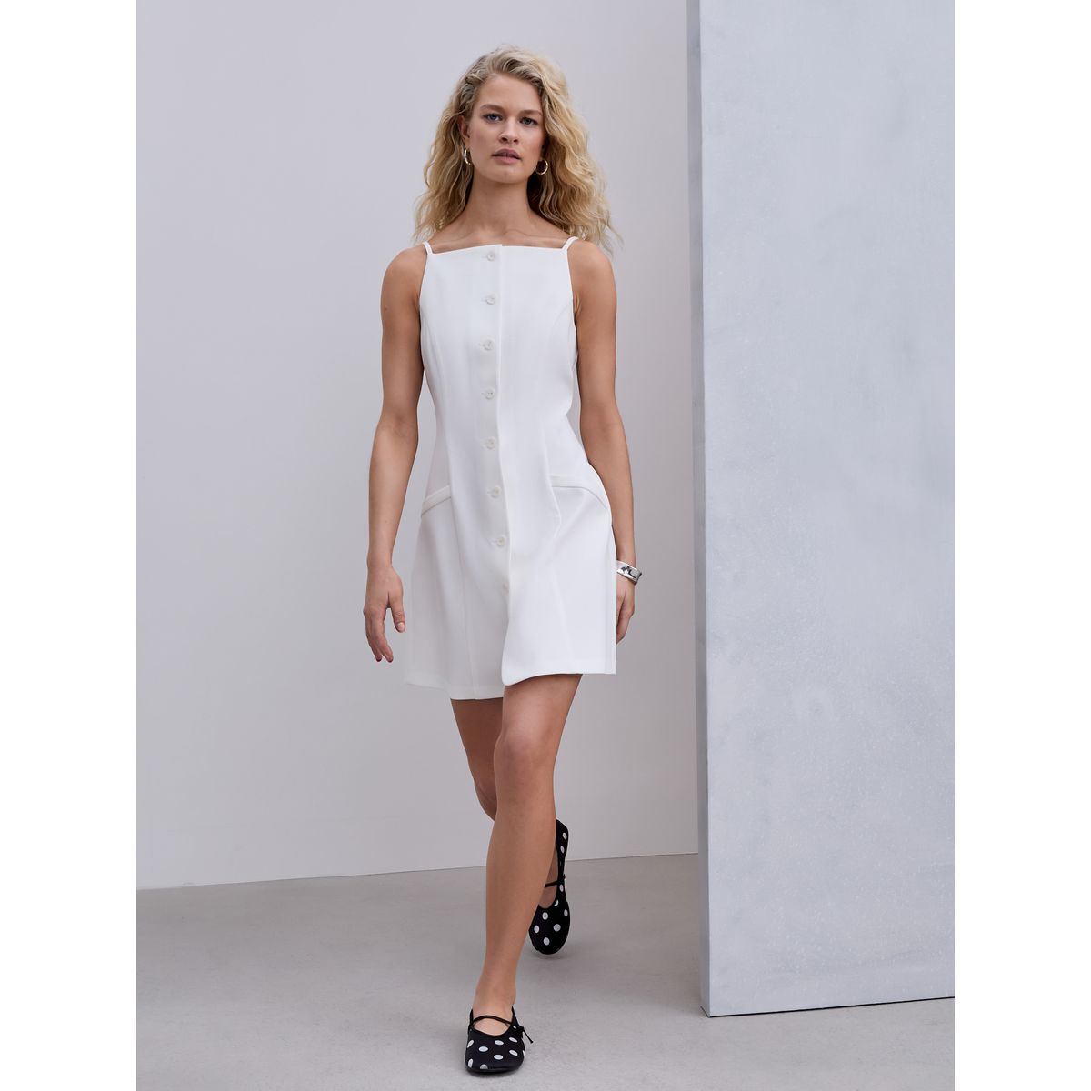 Robe courte sans manches boutonnée blanc, NEXT