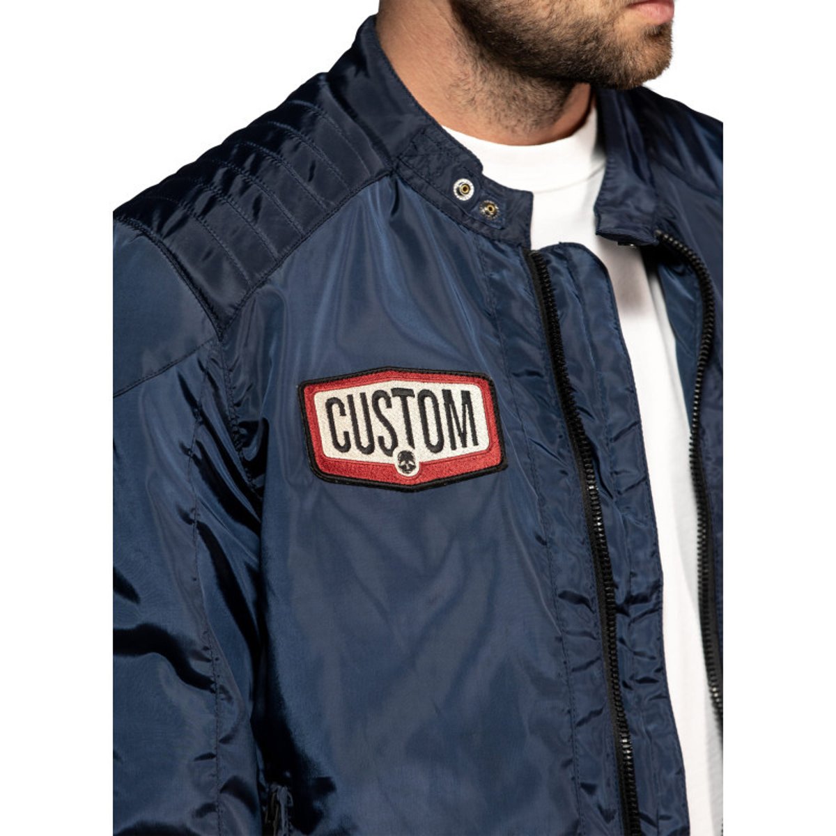 Blouson Gilmer marine à coupe droite pourvu d'un col à boutons pression bleu foncé, DAYTONA