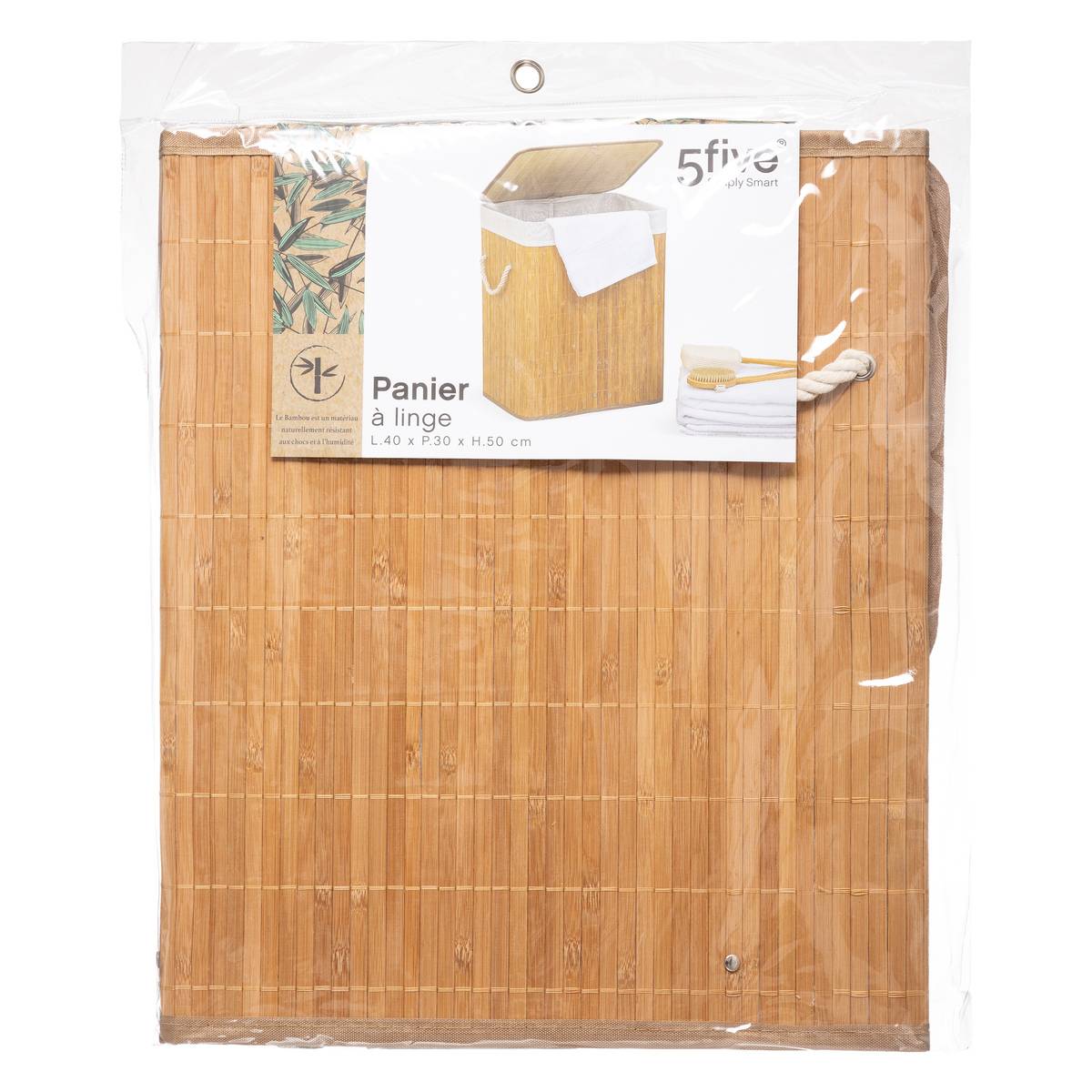 Panier à linge 60L en bambou avec anse marron, 5FIVE SIMPLY SMART