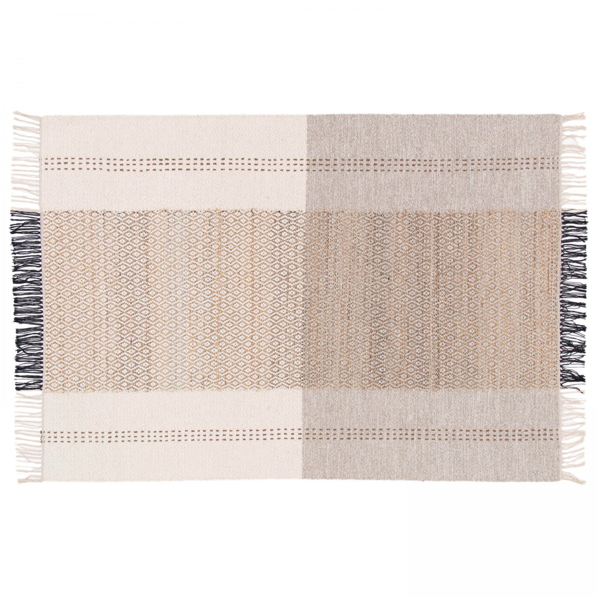 Tapis KALAN en laine et jute tissé à plat, KALAN ecru et gris, OVIALA
