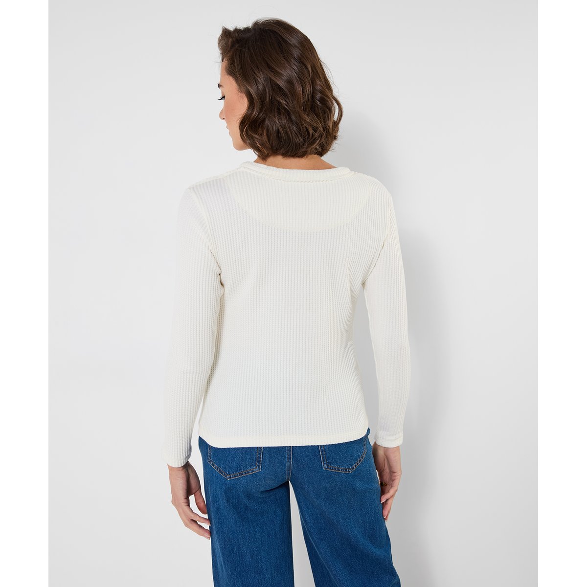 Henley en Jersey à Manches Longues Texture Gaufrée et Imprimé beige, JOE BROWNS