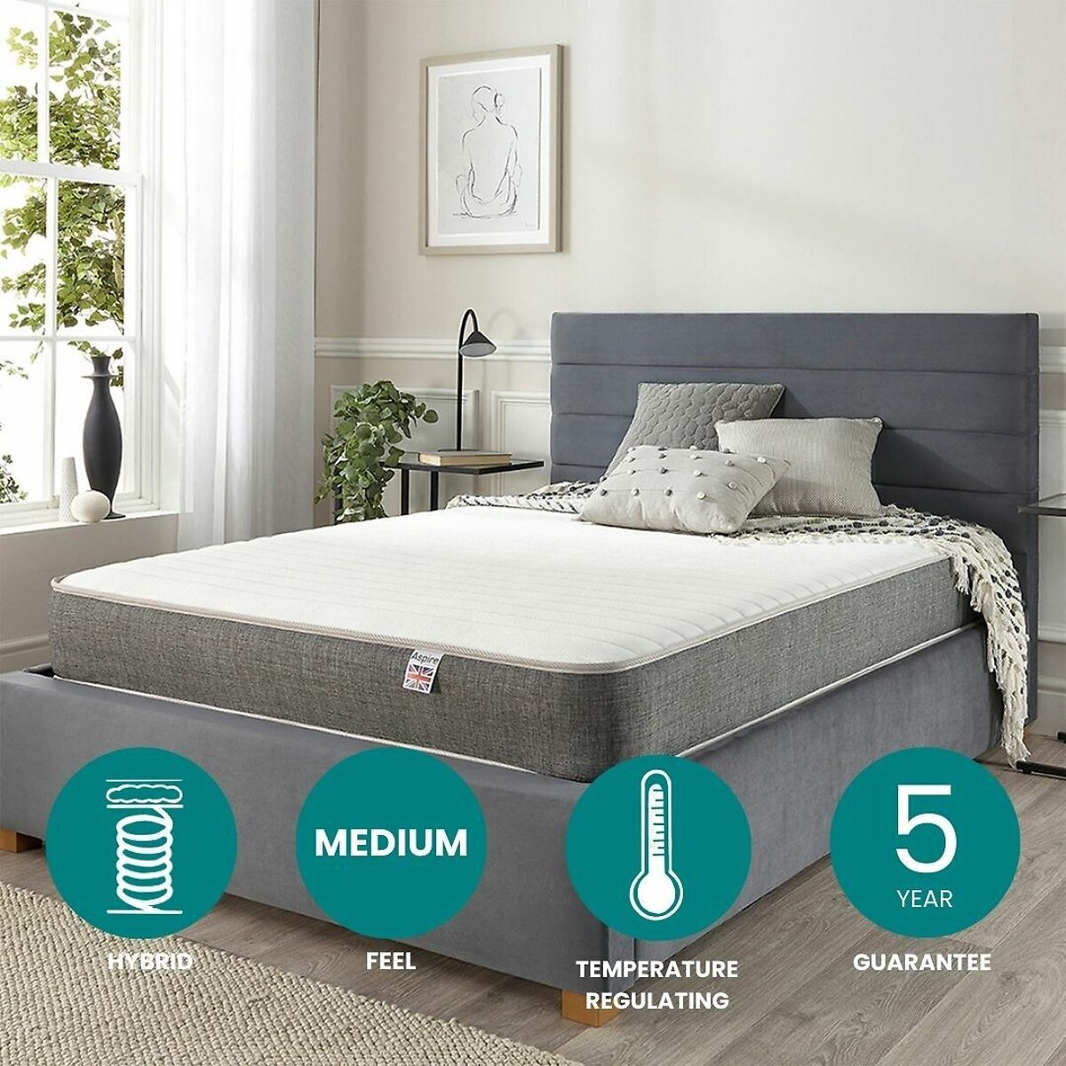 Pocket + 3000 Memory Hybrid Mattress white, ASPIRE