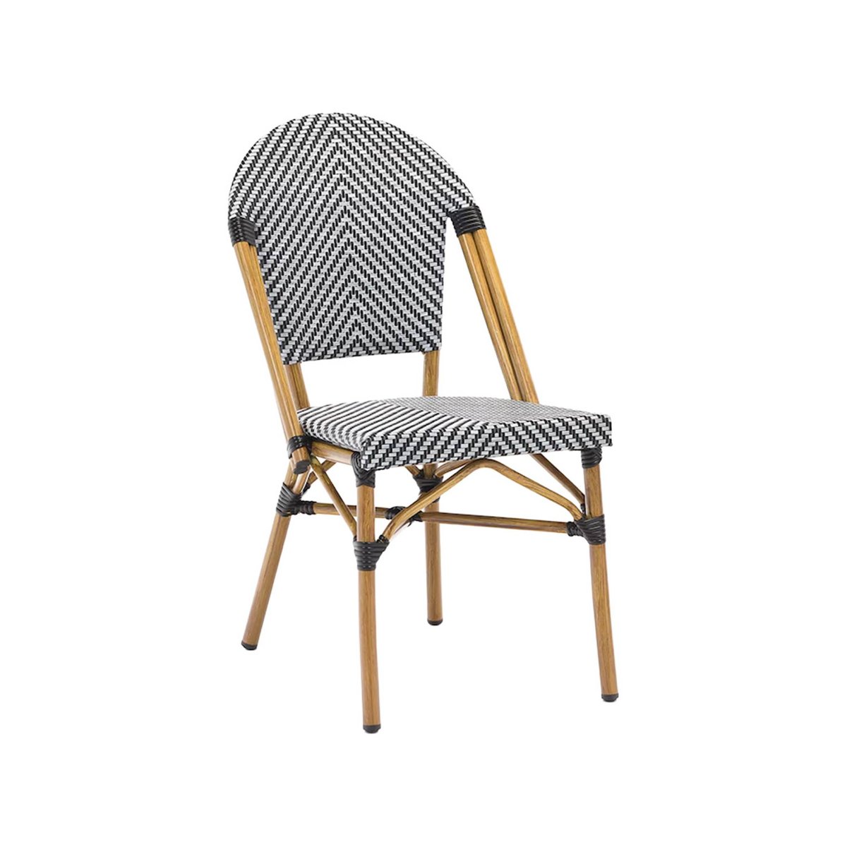 Chaise de terrasse bistrot en textile et aluminium motif chevrons noir et blanc (lot de 2) RIVOLI noir, SWEEEK