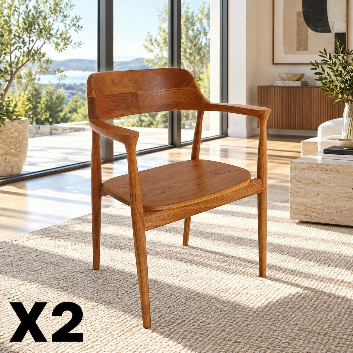 Chaise en bois avec accoudoirs (lot de 2) DEPOK bois naturel, PIER IMPORT