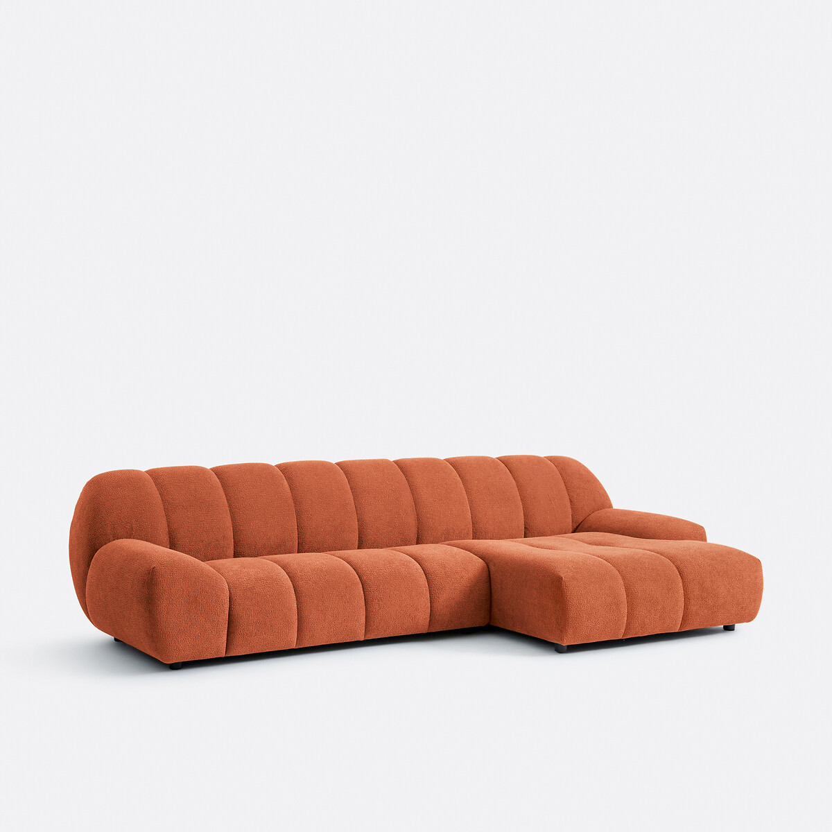 Canapé d'angle droit, 4 places, en tissu relief, NURIA terracotta, LA REDOUTE INTERIEURS