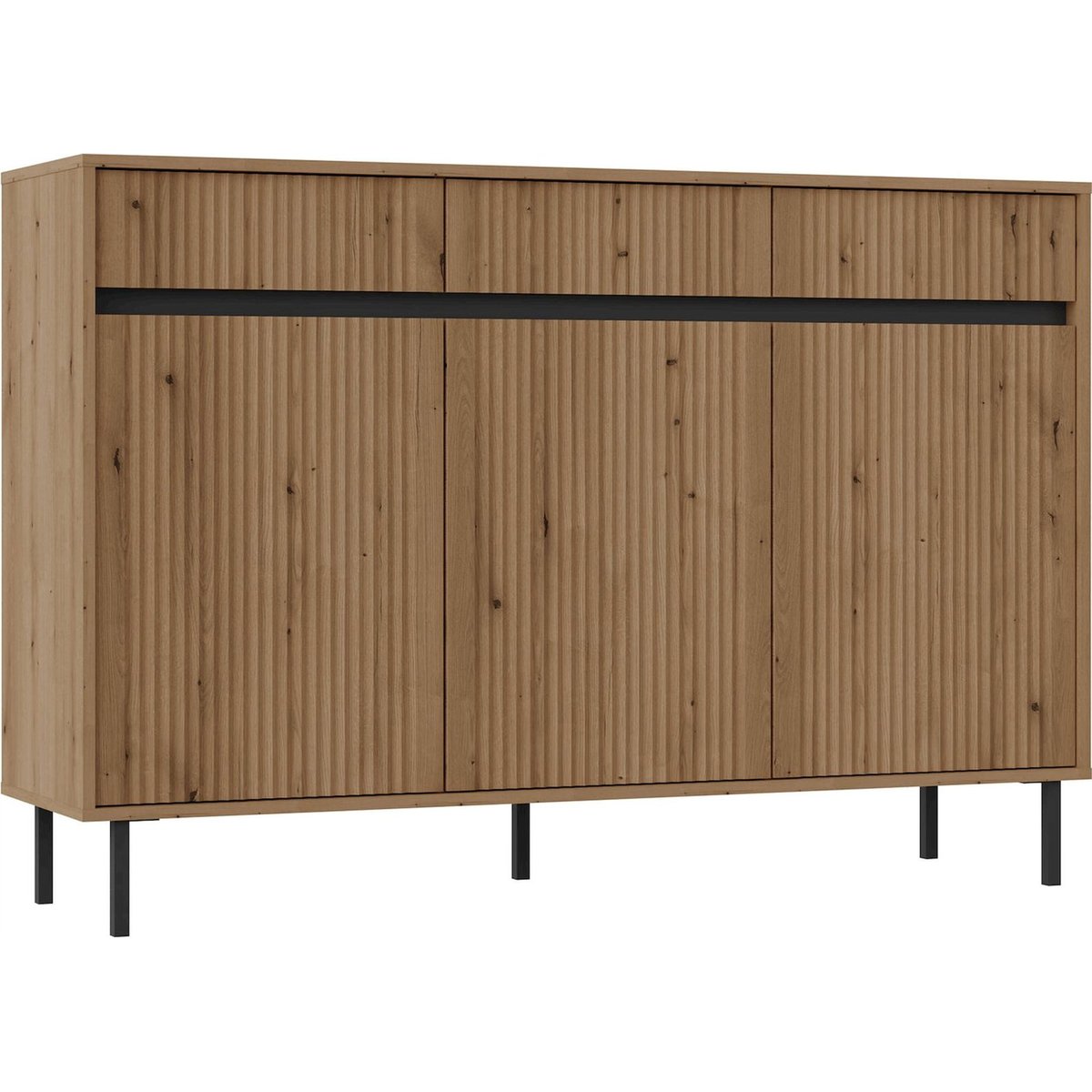 Commode bois collection OSAKA fronts rainurés beige sable et noir, RECOLLECTION