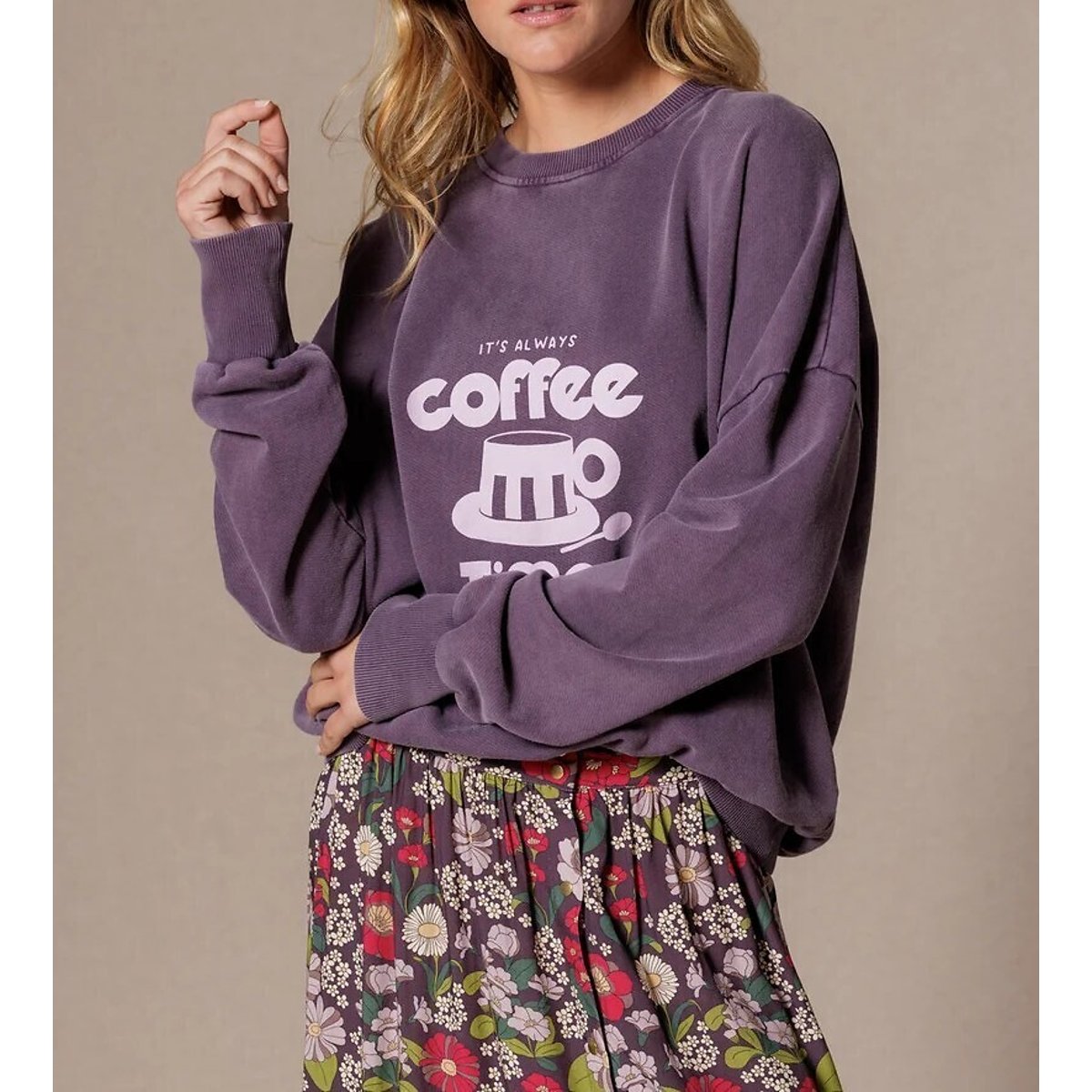 Sweat de gola redonda com mensagem, NIYA malva mesclado, APACHES COLLECTIONS
