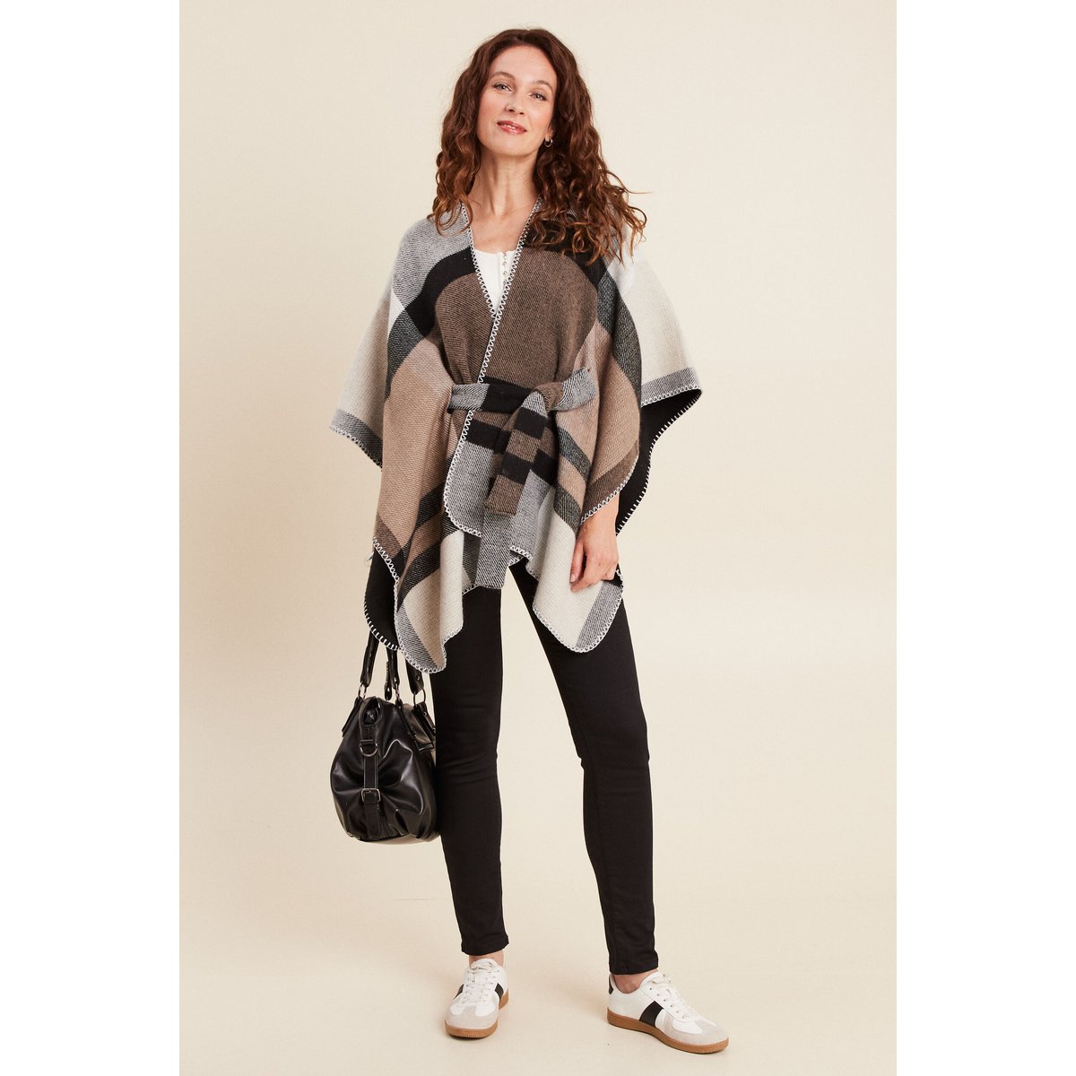 Poncho réversible ceinturé noir, BREAL