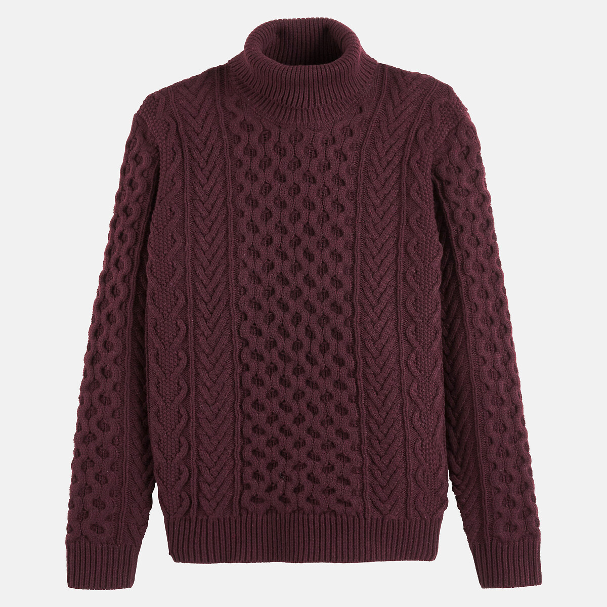 Jersey de cuello vuelto de punto trenzado, Signature GAUTHIER burdeos jaspeado, LA REDOUTE COLLECTIONS