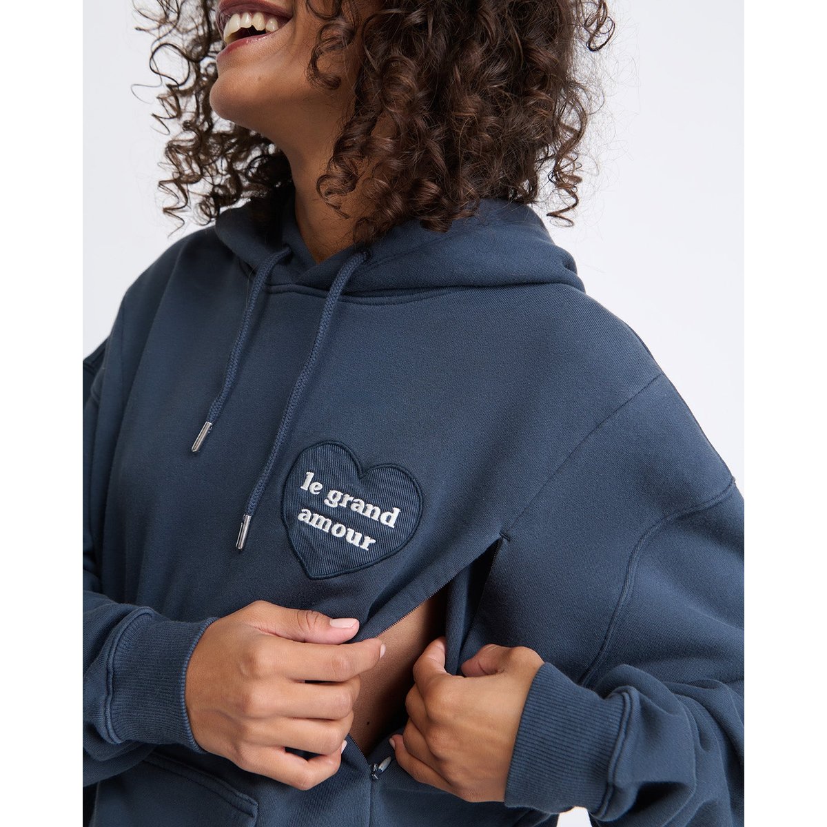 Hoodie d'allaitement Le grand amour en coton bio charbon garment dye, EMOI EMOI