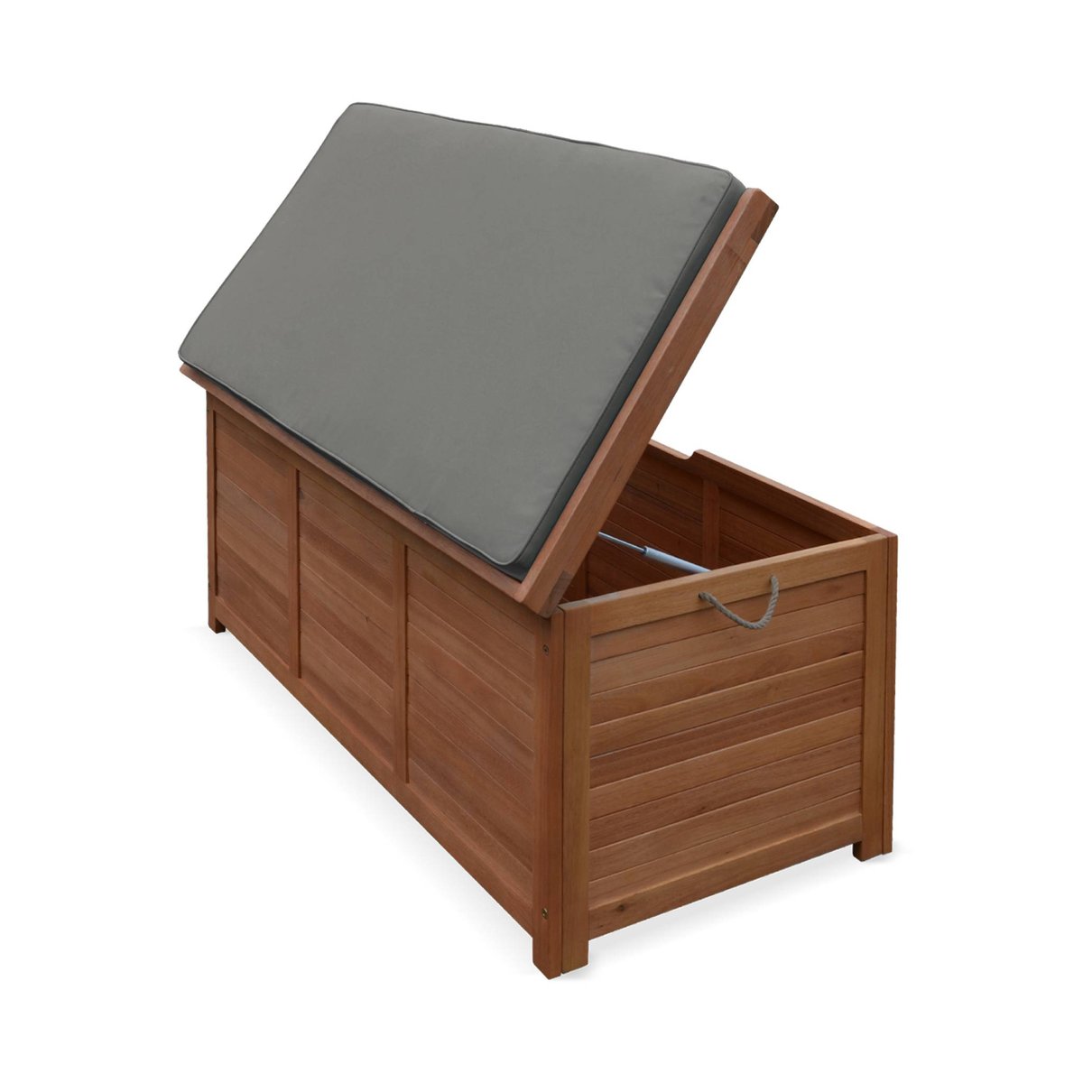 Coffre de jardin bois d'eucalyptus 200L avec vérins CAJA bois / gris, SWEEEK