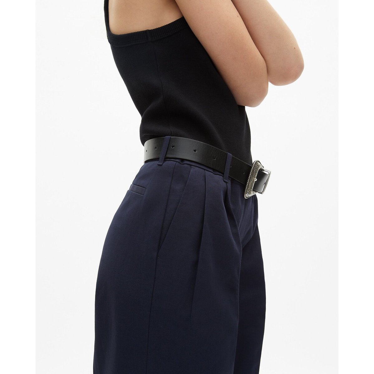 Straight Wide Leg Trousers in Cotton/Linen navy, THE KOOPLES