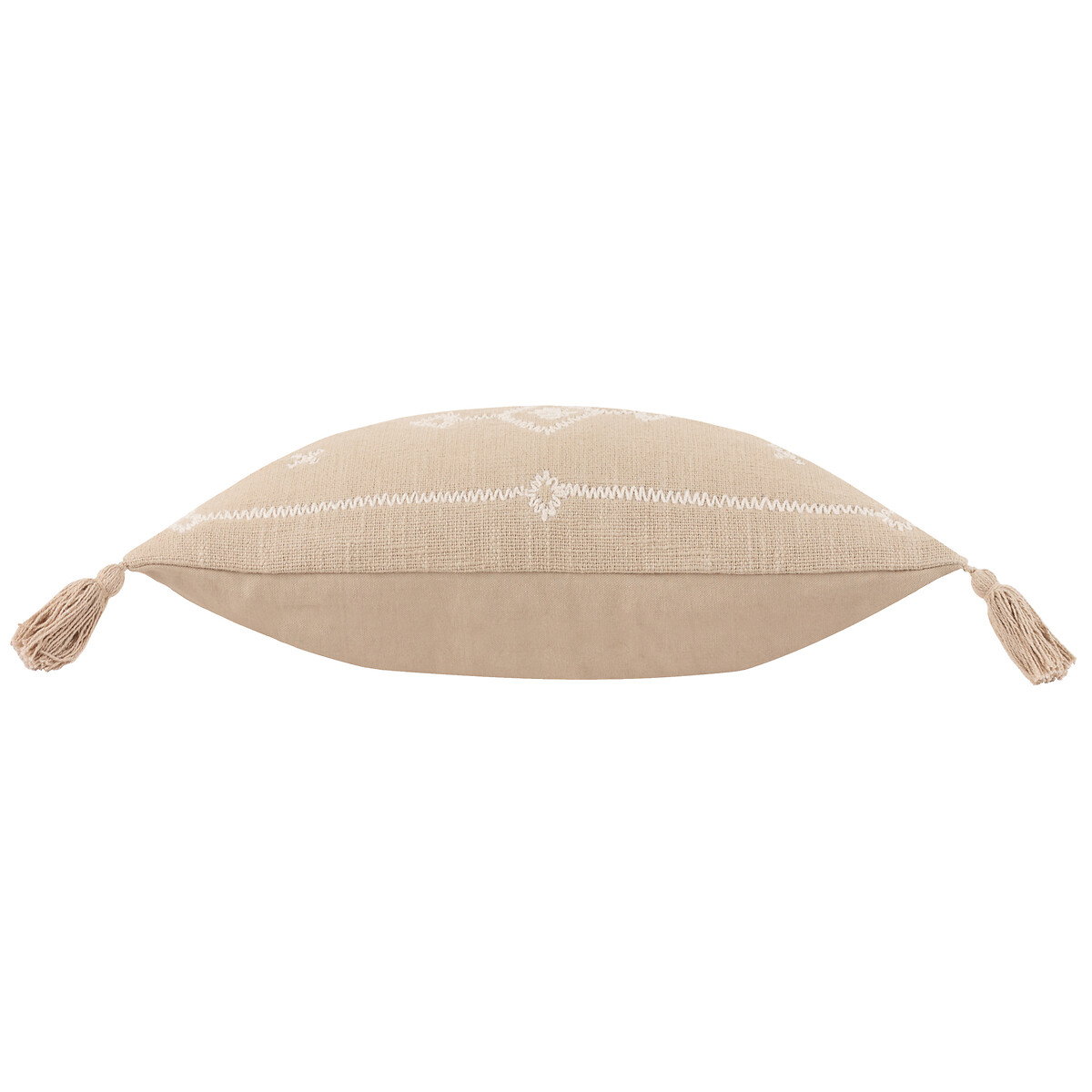 Folis Tasselled Embroidered Cushion raw linen, YARD