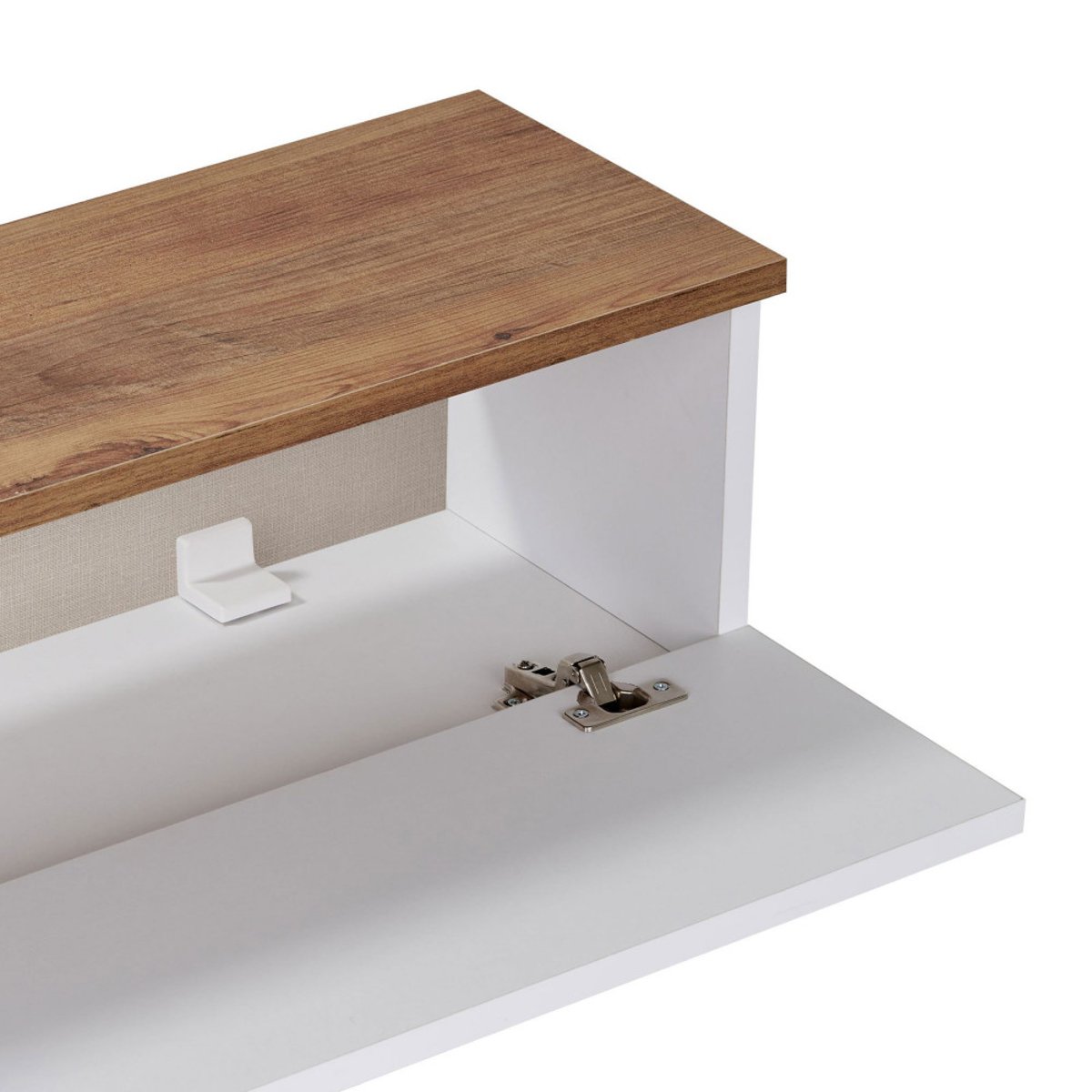 Meuble tv suspendu 2 portes plateau bois foncé L140cm- YARA blanc, DRAWER