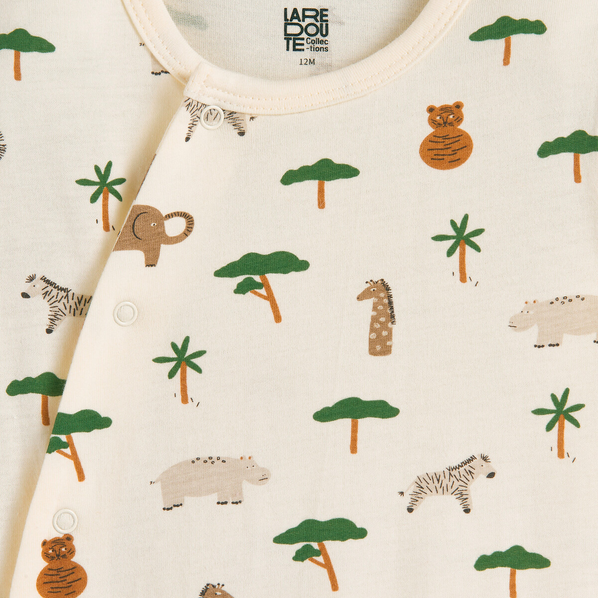 Lot de 3 pyjamas 1 pièce, en jersey, motifs animaliers et à rayures assortis, LA REDOUTE COLLECTIONS