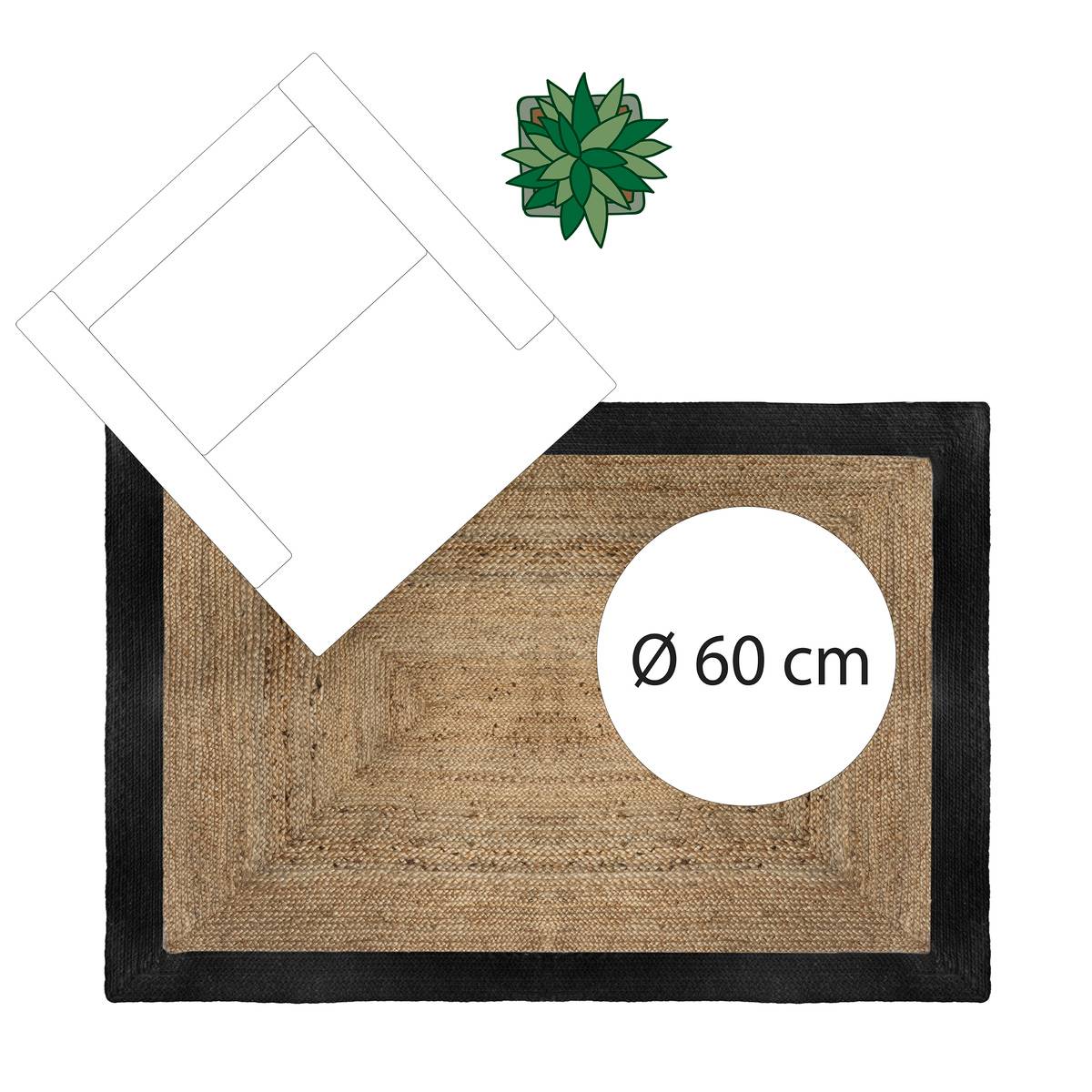 Tapis rectangulaire en jute et coton KAHI noir, ATMOSPHERA