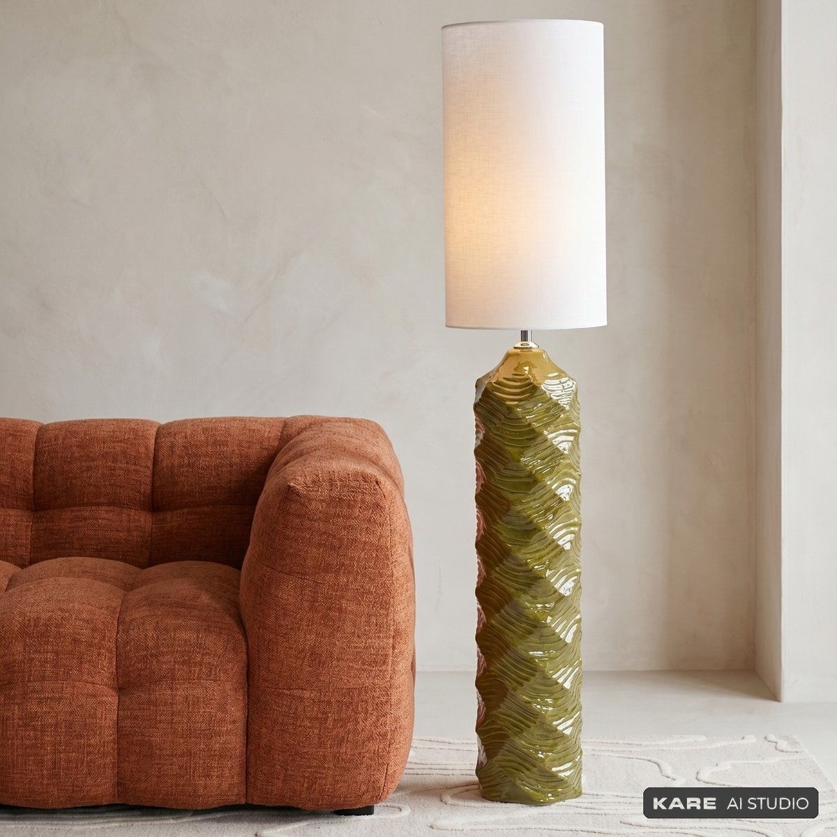 Lampadaire en grès et coton, LUMA vert, KARE DESIGN