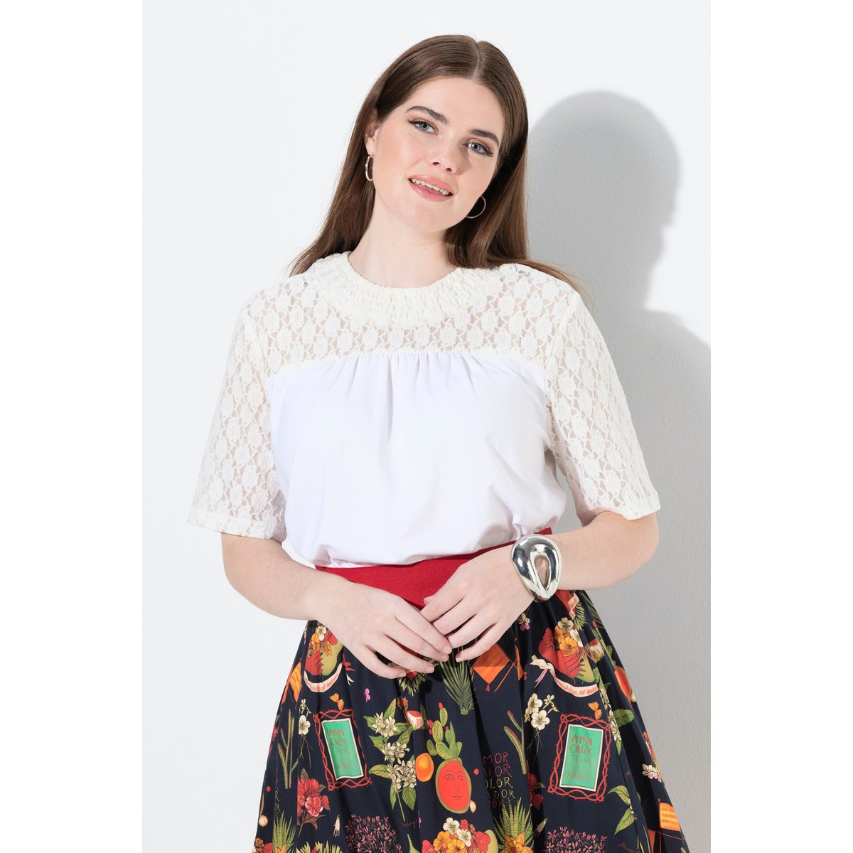 T-shirt col ras du cou et manches courtes blanc neige, ULLA POPKEN
