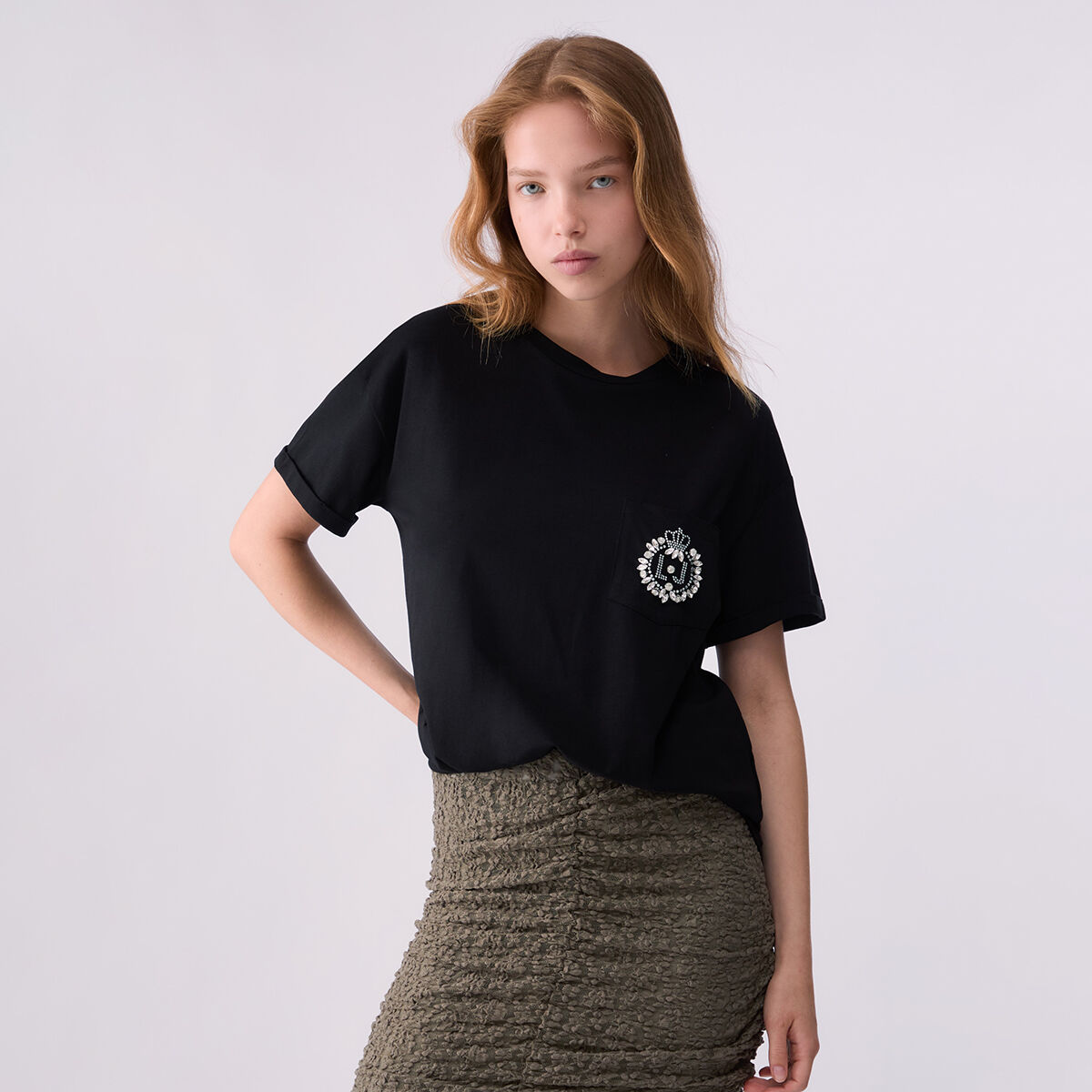 T-shirt boxy avec poche bijou noir, LIU JO