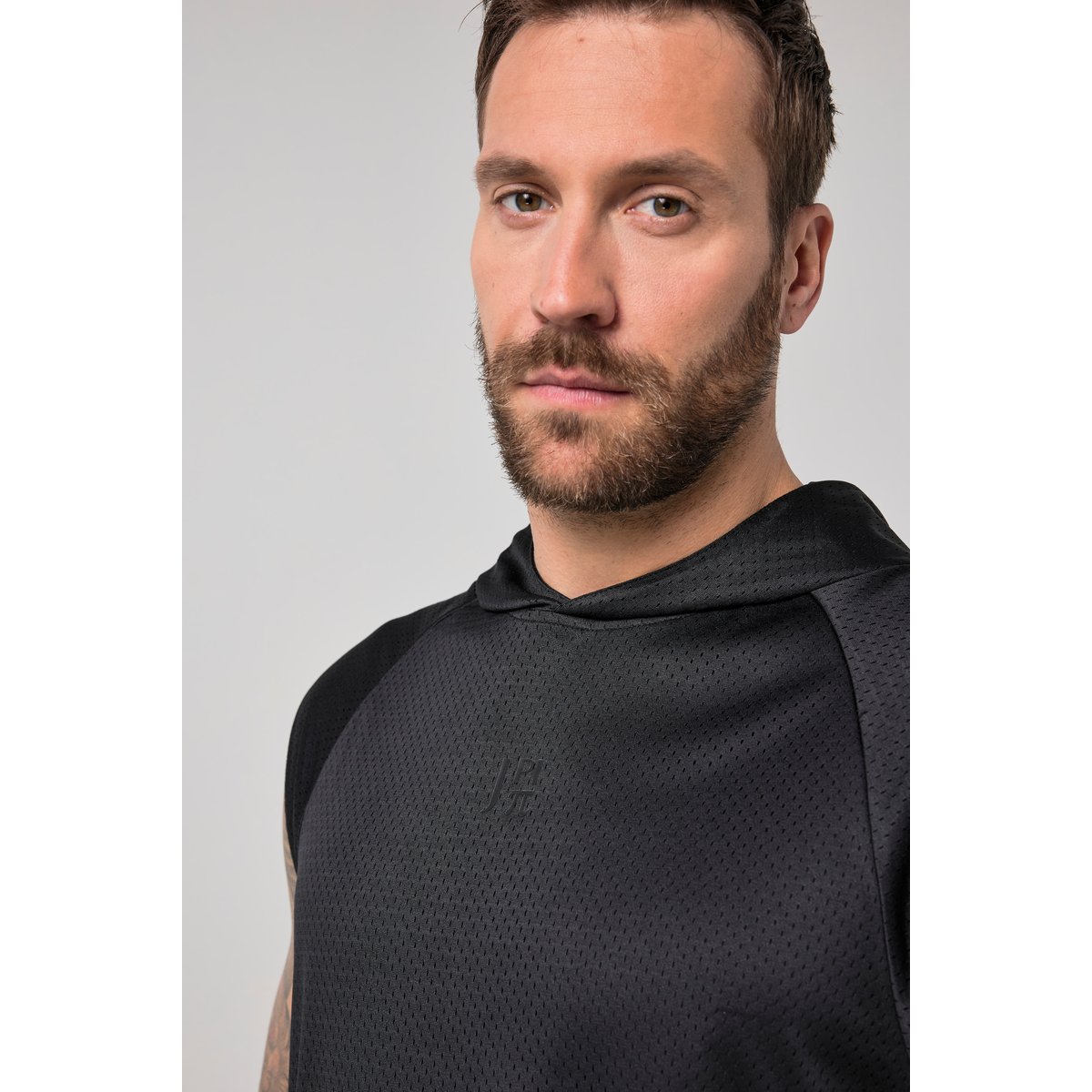 Sweat-shirt à capuche, en mesh noir, JP1880
