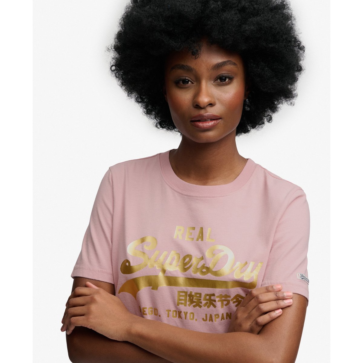 T-shirt Vintage Logo Métallisé rose pâle, SUPERDRY