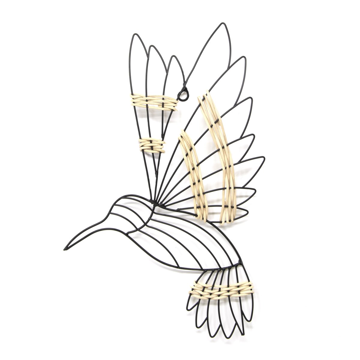 Objet Filaire Métal oiseau Colibri noir, paille, ART FOR THE HOME