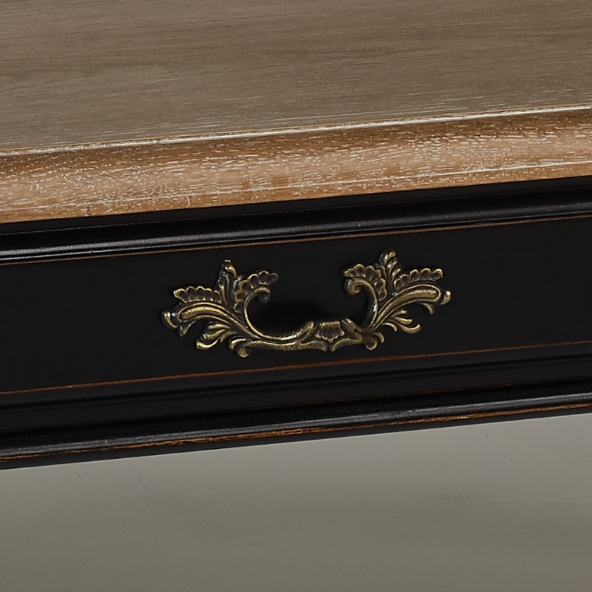 Table basse rectangulaire style shabby chic, plateau en chêne MARIANNE noir, ROBIN DES BOIS