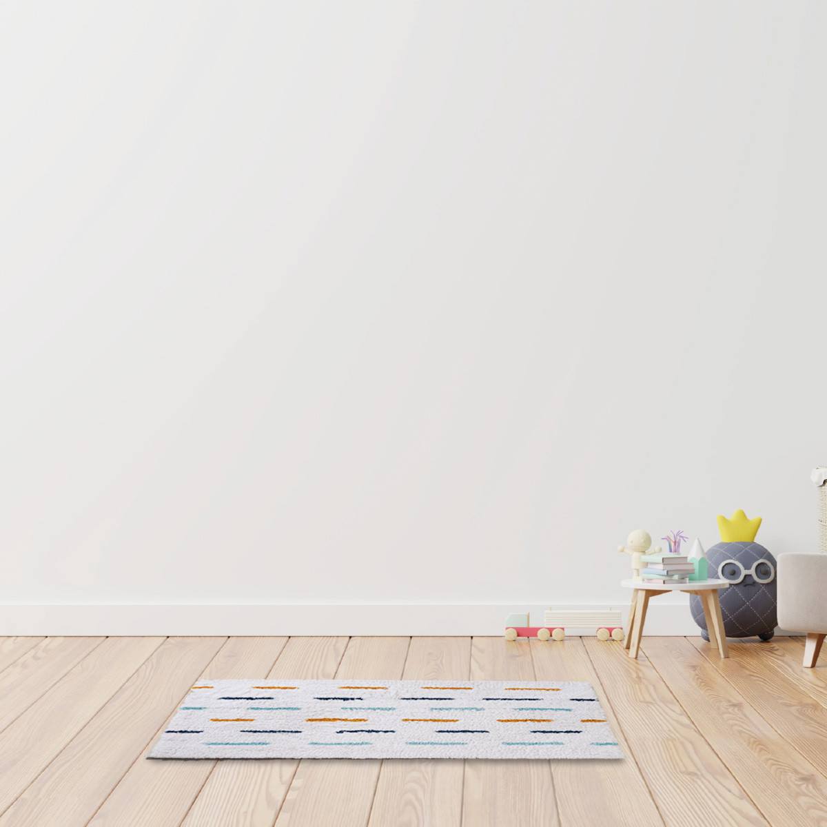 Tapis déco enfant en coton STRIPE blanc, GUY LEVASSEUR