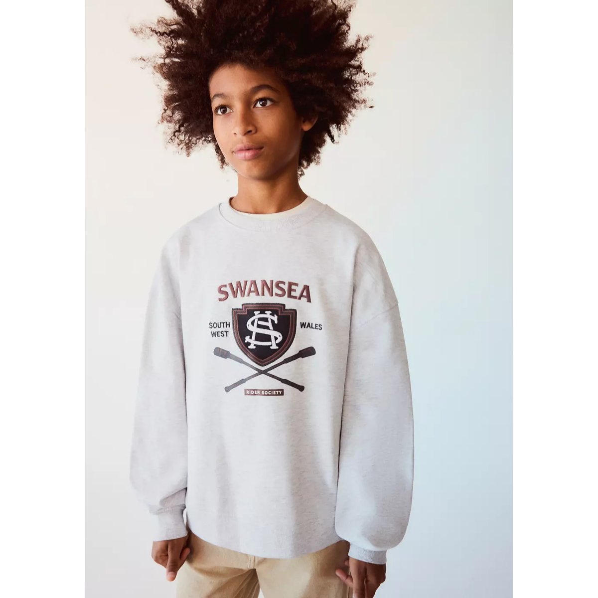 Sweat-shirt coton imprimé gris chiné clair, MANGO KIDS