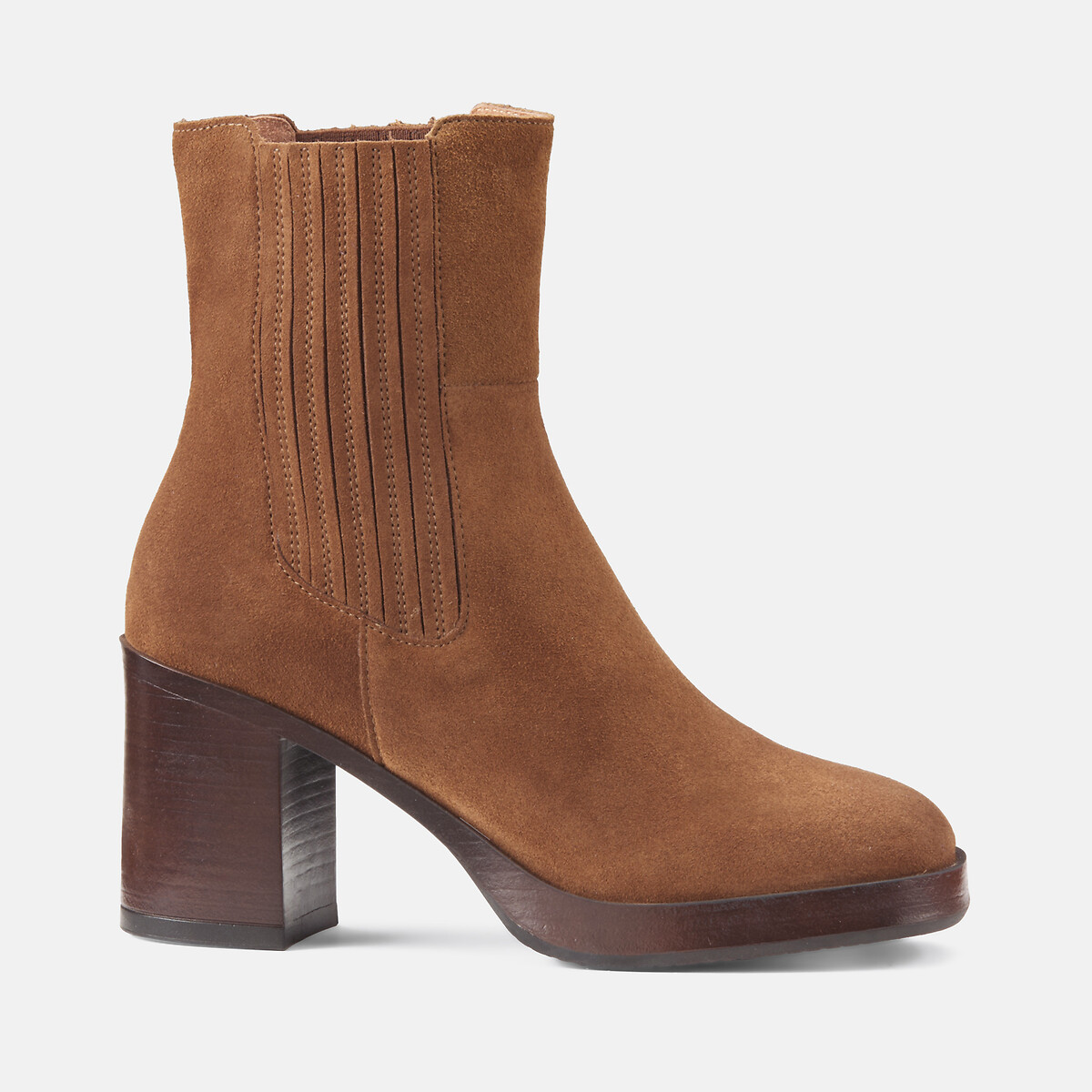 Boots en cuir suédé à talon haut camel, LA REDOUTE COLLECTIONS