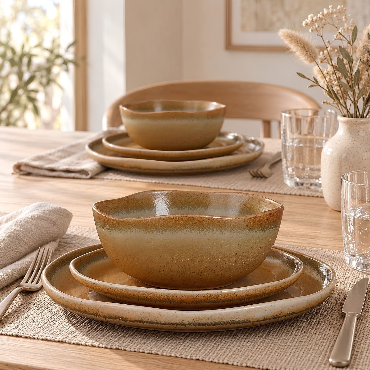 Ensemble de vaisselle VOLANO brun, MICA DECORATIONS