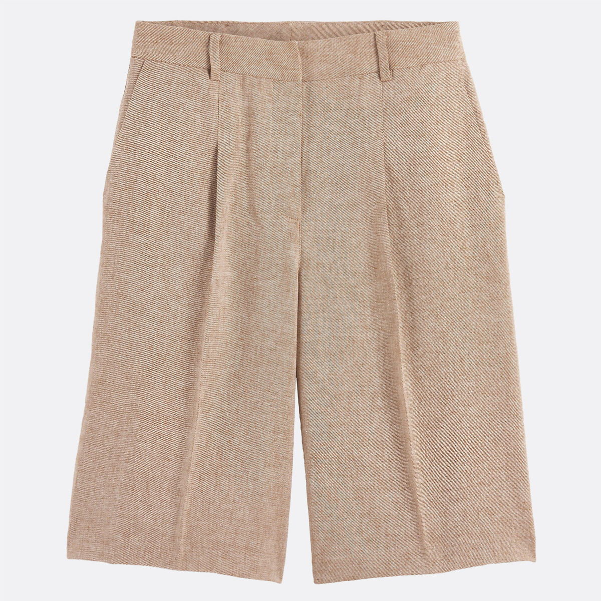 Bermudas de lino y algodón con pinzas camel, LA REDOUTE COLLECTIONS