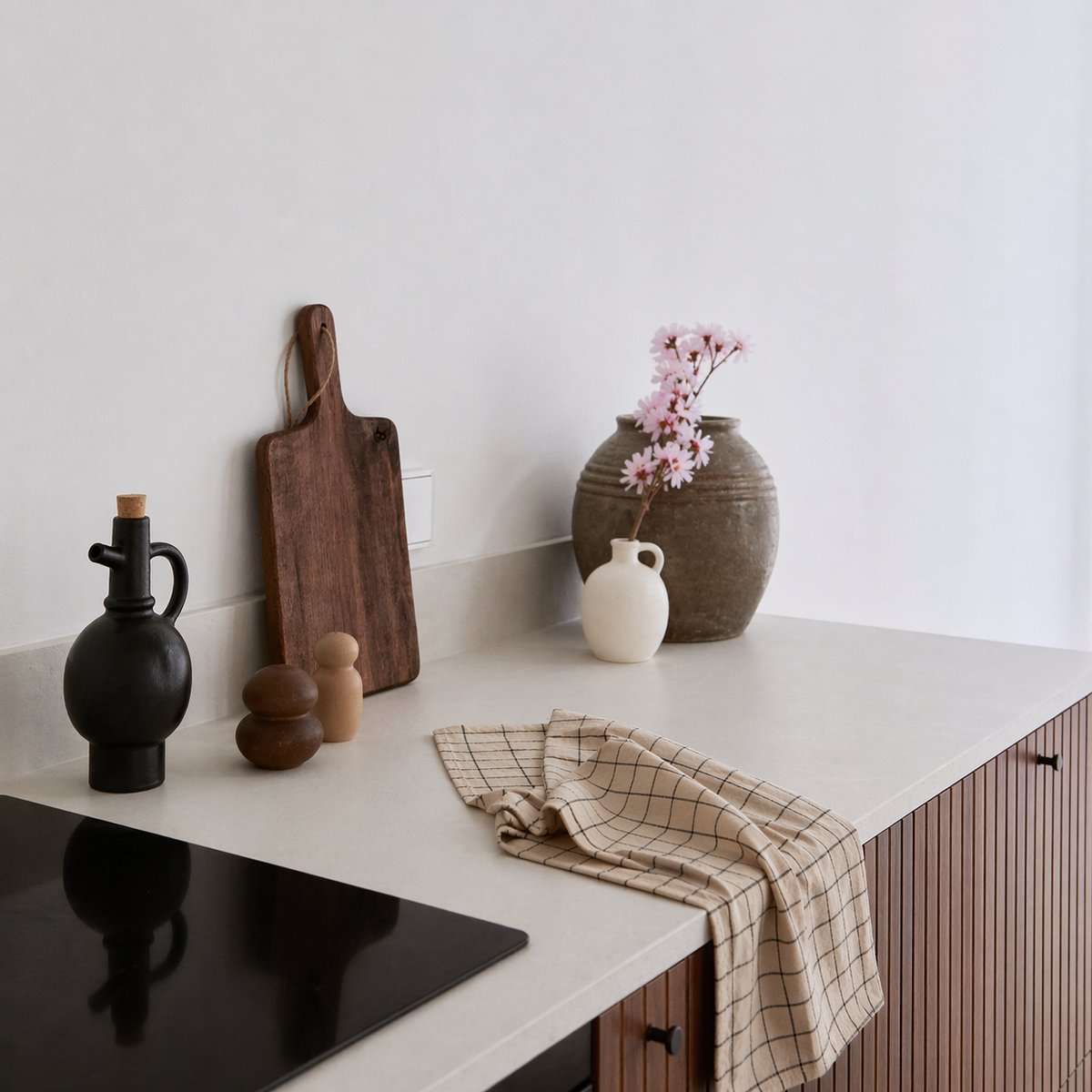 Torchon de cuisine en coton à motif carreaux - QABANE beige, HOME MAISON