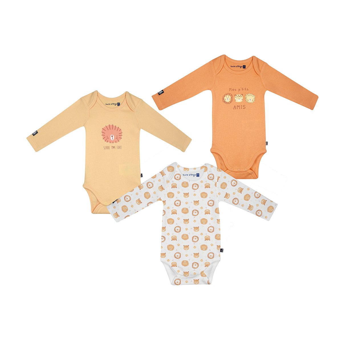 Lot de 3 bodies lovan manches longues bebe jaune, SUCRE D'ORGE