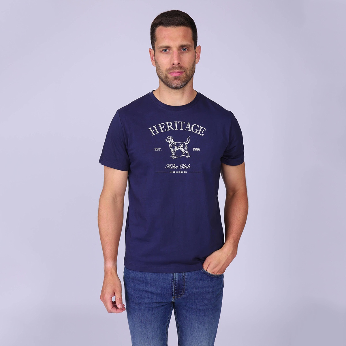 T-shirt imprimé chien bleu marine, MISE AU GREEN